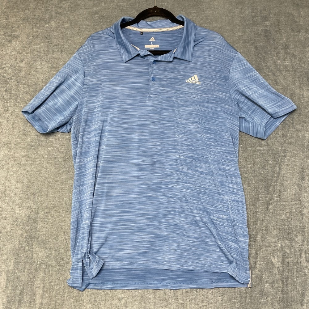 Adidas Golf Polo Shirt Men Large Heather Blue Collared Performance Tennis Sports